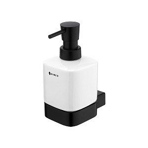 Black Soap dispenser, brass pump Soap dispenser. Ceramic container. Brass holder / black matte. Volume 320 ml.