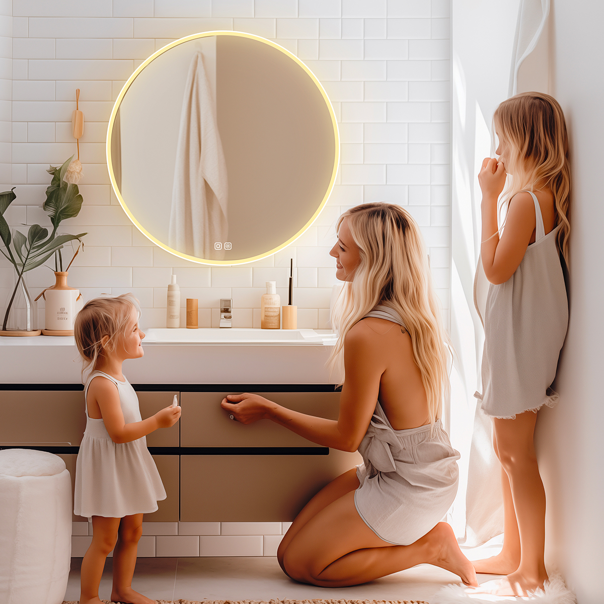 Bílé kulaté LED zrcadlo pr. 100 mm, dotykový senzor