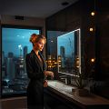 Černé LED zrcadlo 700x700 s dotykovým senzorem