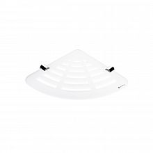 Rohová police do sprchového koutu s otvory, bílá matná plexiglass, úchyty chrom