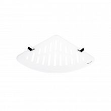 Rohová police do sprchového koutu s otvory, bílá matná plexiglass, úchyty chrom