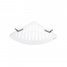 Rohová police do sprchového koutu s otvory, bílá matná plexiglass, úchyty chrom