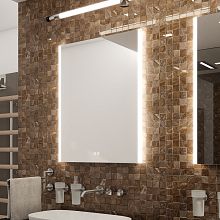 Aluminium LED mirror 500x700 with two touch sensor Illuminated bathroom LED mirror. Possibility of setting color temperature from 3000 to 6500 K. The possibility of setting the luminosity intensity. Output 21 W. 1512 Lumens.