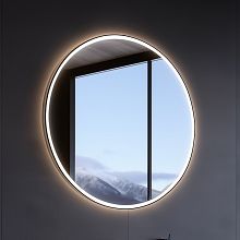 Black BLACK ROUND LED mirror dia. 600 Illuminated ROUND bathroom LED mirror. Output 26 W, color temperature 6500 K. 1872 Lumen.