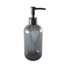 Black Liquid soap dispenser, plastic pump Liquid soap dispenser made of translucent black glass with a glossy finish. Plastic pump in matte black. Capacity 370 ml.