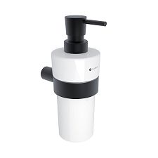 Black Black soap dispenser, brass pump Black soap dispenser. Brass pump with chrome surface finish. Ceramic container. Volume 300 ml.