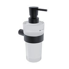 Black Black soap dispenser, brass pump Black soap dispenser. Brass pump with chrome surface. Container made of satin glass. Volume 250 ml.