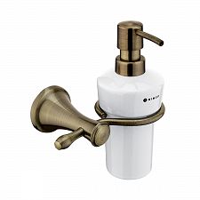 Antique brass Soap dispenser, plastic pump Soap dispenser. Ceramic container 300 ml. Brass holder. Plastic pump. Antique brass surface.