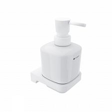 White Soap dispenser, brass pump Soap dispenser. Volume 320 ml. Ceramic container. Brass / white matte pump.