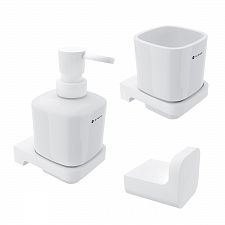 White Bathroom Set Bathroom set 3-in-1. Soap dispenser, toothbrush holder, double towel hook.