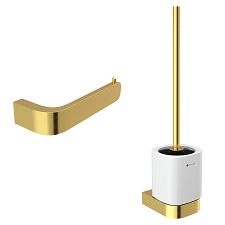 Brushed gold Bathroom Set - Toilet Brush and Paper Holder Basic set of toilet accessories. Toilet brush with ceramic wall holder and toilet paper holder from the Nimco Nikau series.