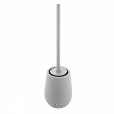 Grey Toilet brush holder Toilet brush. Ceramic light gray matte container. Stainless steel brush handle. Soft-touch Surface.