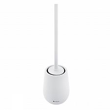 White Toilet brush holder Toilet brush. Ceramic white matte container. Stainless steel brush handle. Soft-touch Surface.