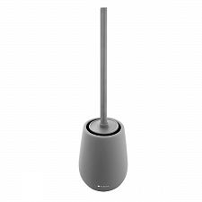 Grey Toilet brush holder Toilet brush. Ceramic dark gray matte container. Stainless steel brush handle. Soft-touch Surface.