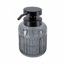 Black Liquid soap dispenser, plastic pump Liquid soap dispenser made of translucent black glass with a glossy finish. Plastic pump in matte black. Capacity 350 ml.