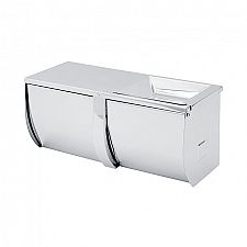 Chrome  Double wall toilet paper holder with cover.