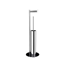 Chrome Freestanding toilet paper and brush holder. Compact freestanding toilet paper holder with a toilet brush hidden in an elegant metal tube, ideal for small and modern toilets without the need for drilling.