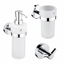 Chrome Bathroom Set Bathroom set 3-in-1. Soap dispenser, toothbrush holder, double towel hook.