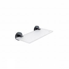 Polička do koupelny na mobil a drobnosti skleněná, sklo bílé extra čiré matné, úchyty chrom, 20 cm