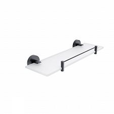 Black Shelf with rail, 40 cm Shelf with rail. Extra clear glass, satin . Size 40x11 cm. 8 mm thick glass!