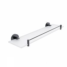 Black Shelf with rail, 50 cm Shelf with rail. Extra clear glass, satin . Size 50x11 cm. 8 mm thick glass!