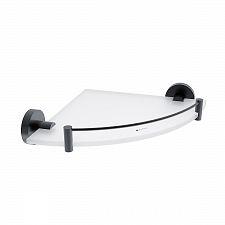 Black Corner shelf with rail Corner shelf with rail. Extra clear glass, satin . 8 mm thick glass!