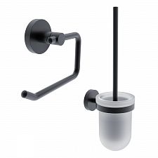 Black Toilet Set - Toilet Brush and Paper Holder Bathroom set with toilet brush and toilet paper holder.