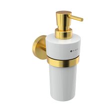 Brushed gold Soap dispenser, brass pump Wall-mounted liquid soap dispenser. Ceramic container, 300 ml. Brass pump.