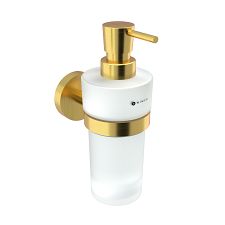 Brushed gold Soap dispenser, brass pump Wall-mounted liquid soap dispenser. Frosted glass container. Brass pump. Volume 250 ml.