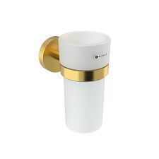 Brushed gold Glass cup holder Glass holder. Frosted glass container.