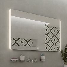 Aluminium LED mirror 800x700 with two touch sensor Illuminated bathroom LED mirror. Possibility of setting color temperature from 3000 to 6500 K. Output 21 W. 1512 Lumens.