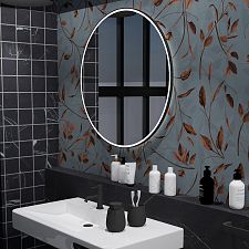 Kulaté zrcadlo do koupelny s osvětlením černé 80 cm, dva dotykové spínače