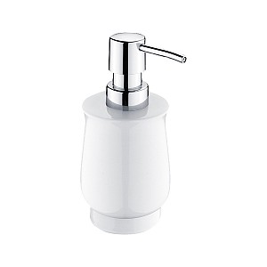 Chrome Soap dispenser, plastic pump Ceramic soap dispenser. Volume 300 ml. Plastic pump. Chrome surface finish.