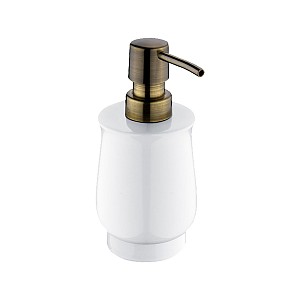 Antique brass Soap dispenser, plastic pump Ceramic soap dispenser. Volume 300 ml. Plastic pump. Antique brass surface finish.