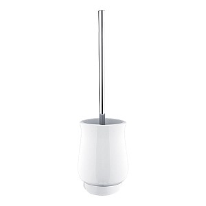 Chrome Toilet brush Ceramic free standing toilet brush holder. Metal handle with chrome surface finish.