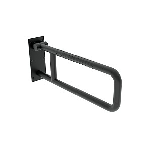 Black Folding safety grab bar 600 mm U shape. Diameter 32 mm. Surface color black matt - material Stainless steel (18/8).