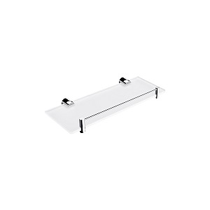 Chrome Shelf with rail, 30 cm Shelf with rail. Extra clear glass, satin . Size 30x11 cm. 8 mm thick glass!