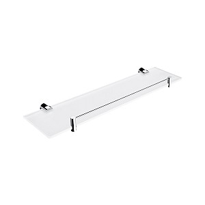 Chrome Shelf with rail, 50 cm Shelf with rail. Extra clear glass, satin . Size 50x11 cm. 8 mm thick glass!