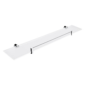 Chrome Shelf with rail, 60 cm Shelf with rail. Extra clear glass, satin . Size 60x11 cm. 8 mm thick glass!