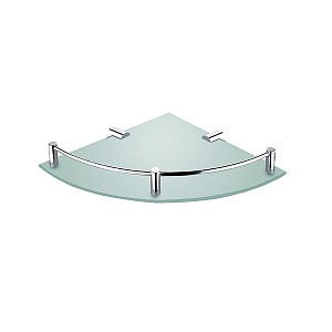 Chrome Corner shelf with rail Corner shelf made of satin glass with rail.