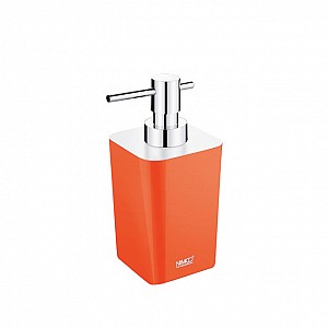 Orange Soap dispenser, plastic pump Free standing soap dispenser with chrome plated dispenser pump.