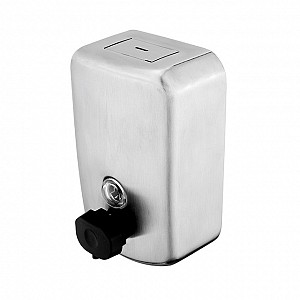 Brushed stainless steel Soap dispenser Soap dispenser - vertical. Brushed stainless steel 1.4301. Volume 500 ml. Plastic pump - black.