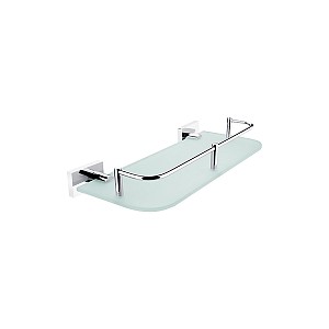 Chrome Shelf with rail, 30 cm Shelf with rail made of satin glass. 30 cm long. Made of brass, chrome surface finish.