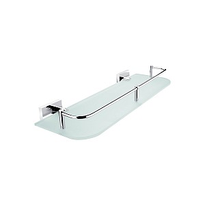 Chrome Shelf with rail, 40 cm Shelf with rail made of satin glass. 40 cm long. Brass holders, chrome surface finish.