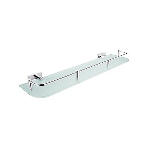 Chrome Shelf with rail, 50 cm Shelf with rail made of satin glass. 50 cm long. Brass holders, chrome surface finish.
