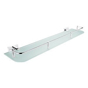 Chrome Shelf with rail, 60 cm Shelf with rail made of satin glass. 60 cm long. Brass holders, chrome surface finish.