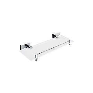 Chrome Shelf with rail, 30 cm Shelf with rail. Extra clear glass, satin . Size 30x11 cm. 8 mm thick glass!