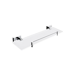 Chrome Shelf with rail, 40 cm Shelf with rail. Extra clear glass, satin . Size 40x11 cm. 8 mm thick glass!