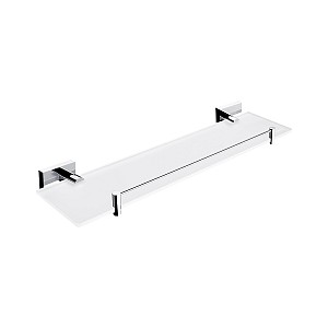 Chrome Shelf with rail, 50 cm Shelf with rail. Extra clear glass, satin . Size 50x11 cm. 8 mm thick glass!