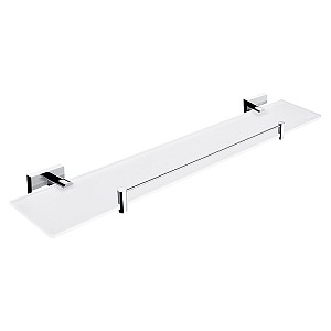 Chrome Shelf with rail, 60 cm Shelf with rail. Extra clear glass, satin . Size 60x11 cm. 8 mm thick glass!